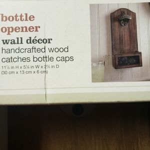 Bottle Opener, mounted on wood w/basket for caps